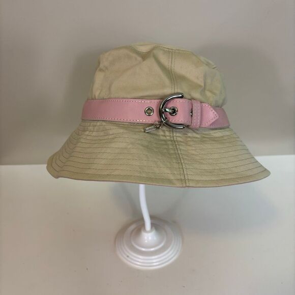 Coach Cream with Pink Leather Buckle Bucket Hat Size Small - Picture 1 of 8